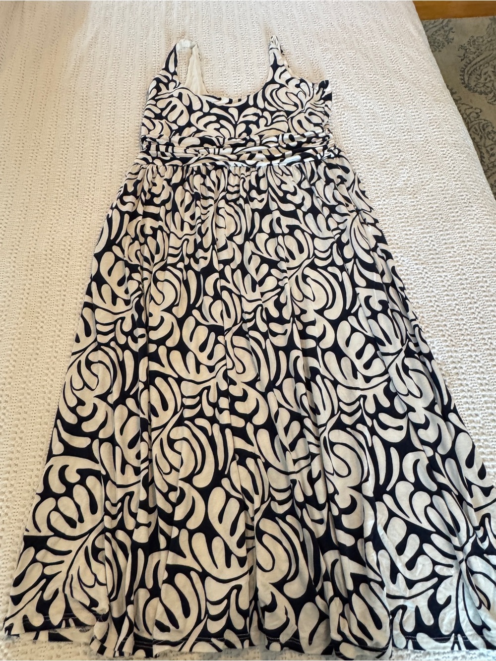 Boden Navy Ivory Tropical Leaf Jersey Maxi Dress US 14R